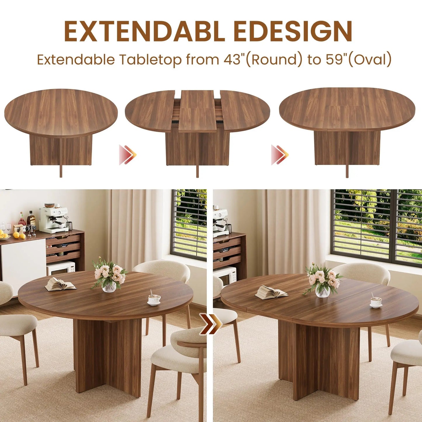 Round to Oval Dining Table For 4-8