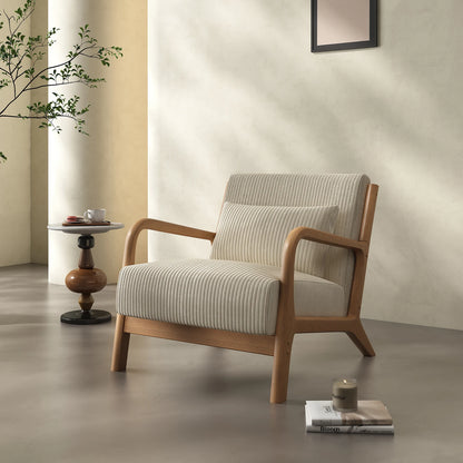 Mid Century Modern Accent Chair, Comfy Fabric Reading Chair with Solid Wood Frame, Easy Assembly Armchair for Living Room ，Bedroom