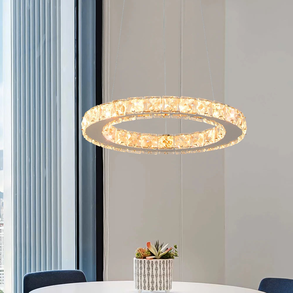 K9 Crystal Ring Led Pendant Light Modern Chandelier Luxury Hanging Fixture Living Dining Room Stairs Hotel Lamp Home Decor Lustr