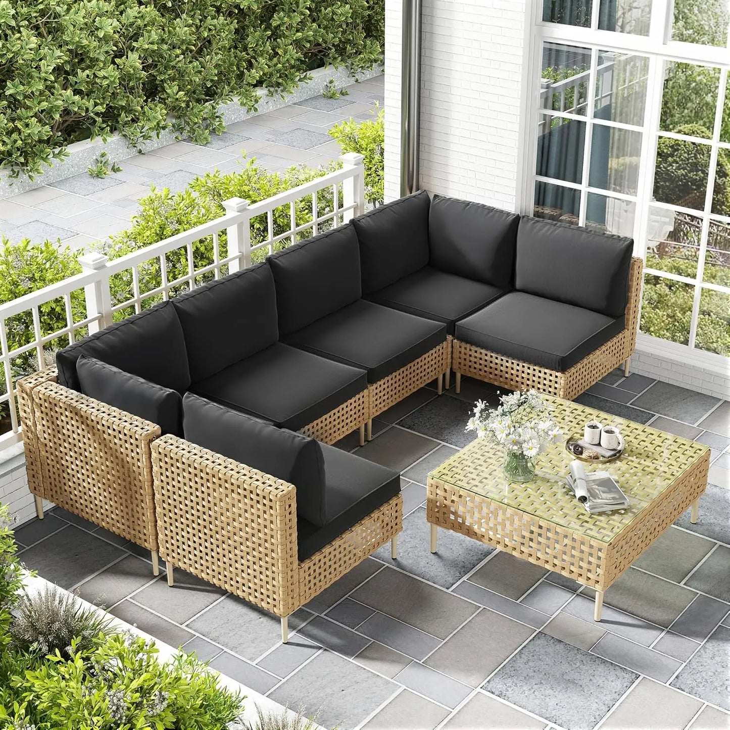 7 Piece Wicker Outdoor Sectional Sofa Set