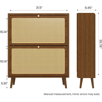 Modern Shoe Cabinet: Slim 2-Tier Flip Oak Wood Drawer