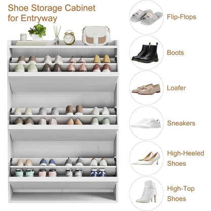 Wooden Shoe Cabinet with Flip Drawers