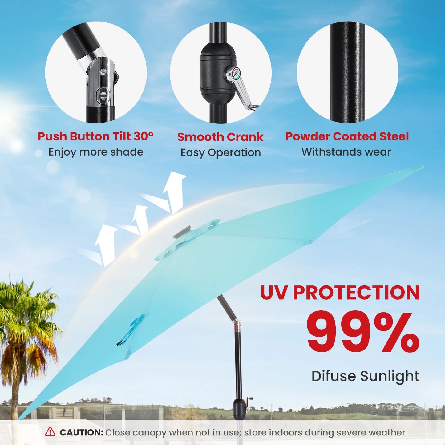 JHK 10FT Solar Patio Umbrella