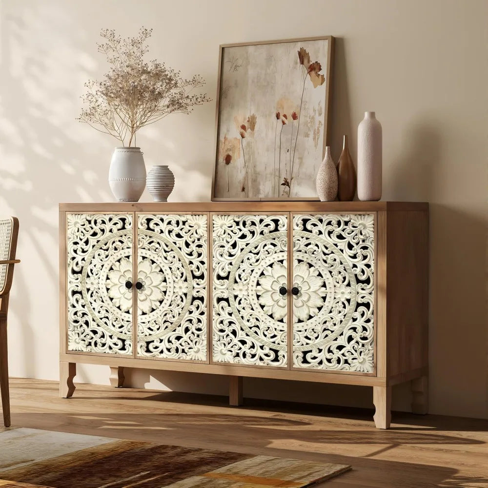 Cabinet with Storage & Carved Doors