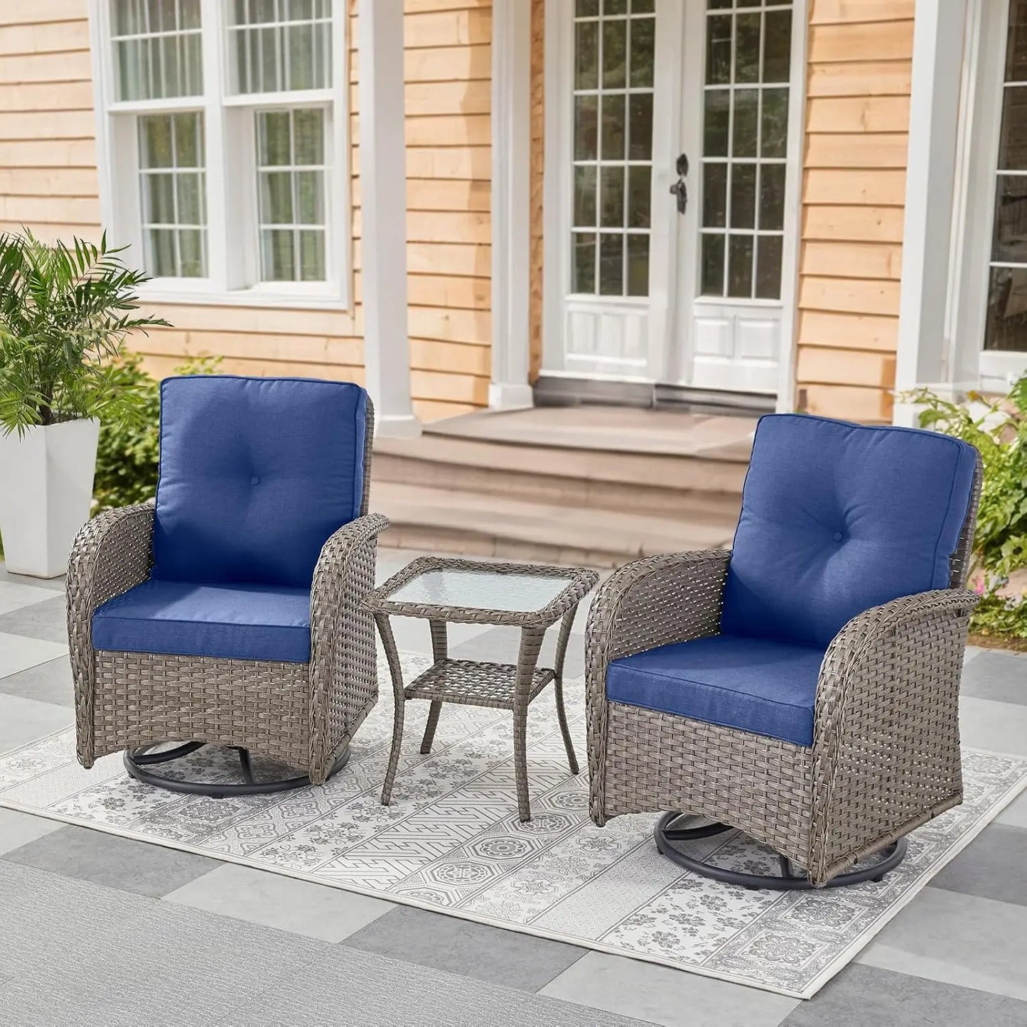 3 Pieces Black Wicker Patio Furniture