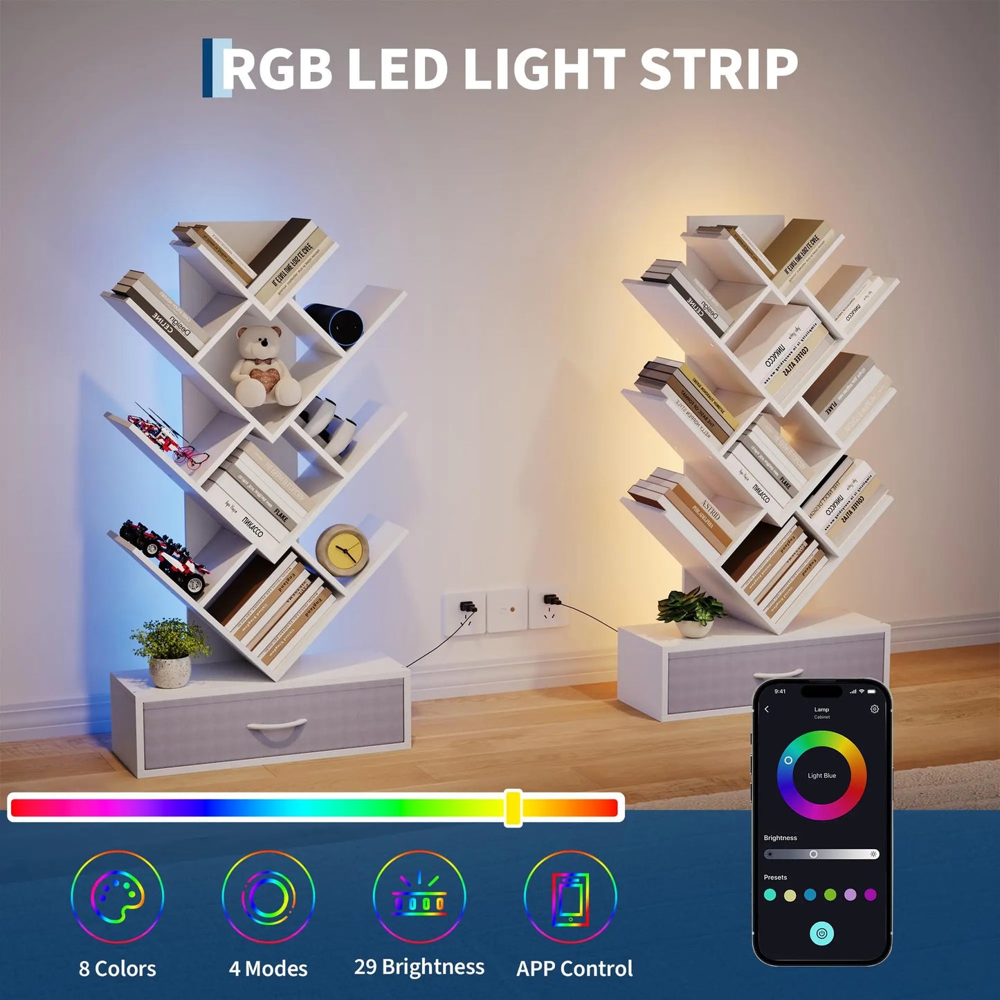 Tree Bookshelf with LED Lights