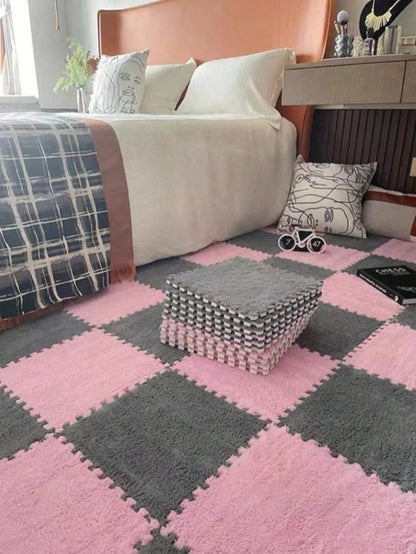 3/6/12Pcs Pink Plush Interlocking Foam Cushion Tiles