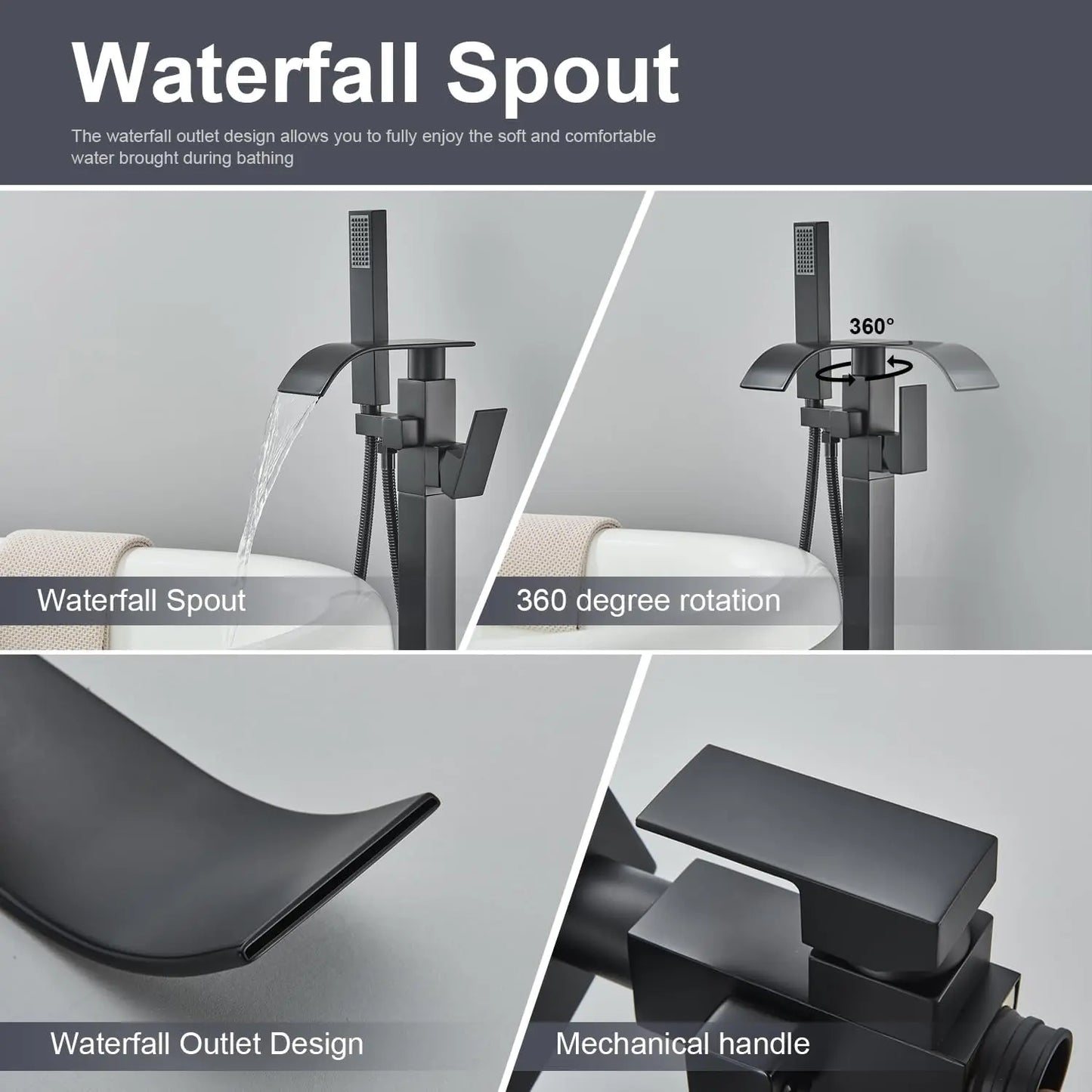 Black Waterfall Free Standing Tub Faucet