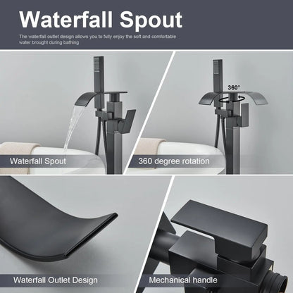 Black Waterfall Free Standing Tub Faucet