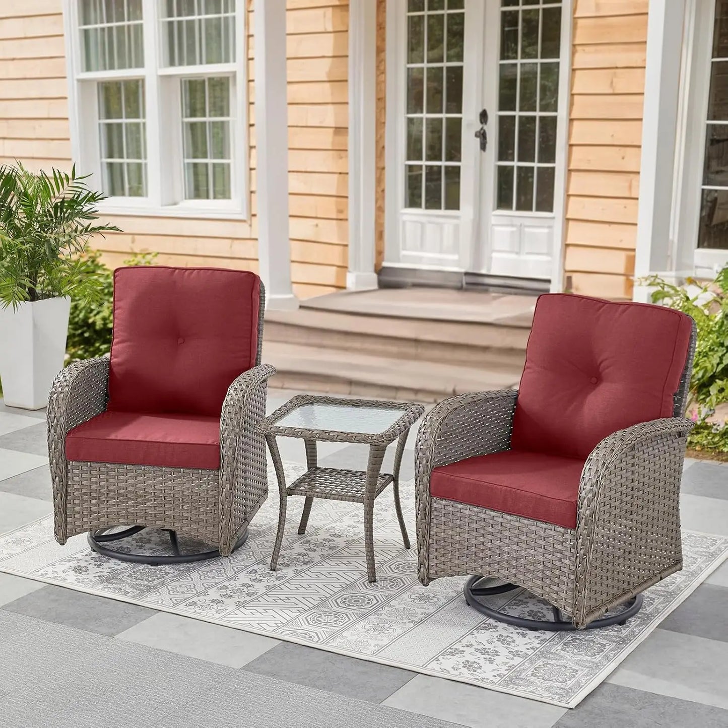 3 Pieces Black Wicker Patio Furniture