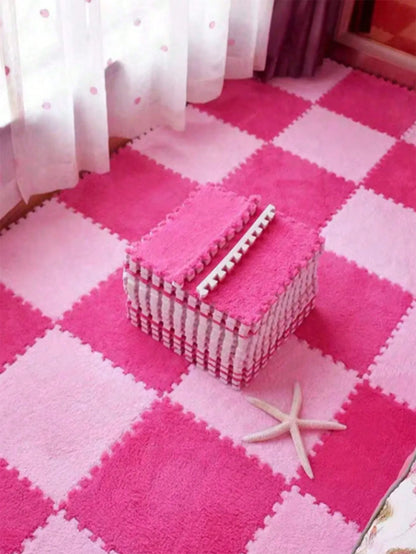 3/6/12Pcs Pink Plush Interlocking Foam Cushion Tiles