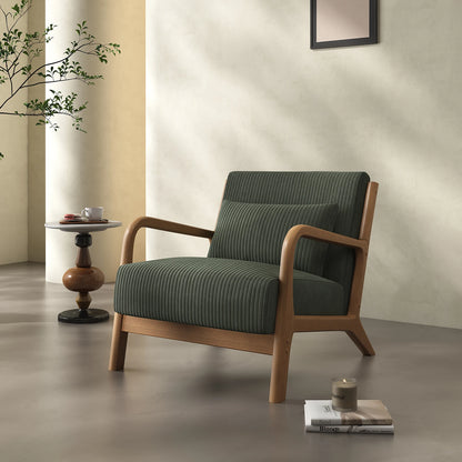 Mid Century Modern Accent Chair, Comfy Fabric Reading Chair with Solid Wood Frame, Easy Assembly Armchair for Living Room ，Bedroom