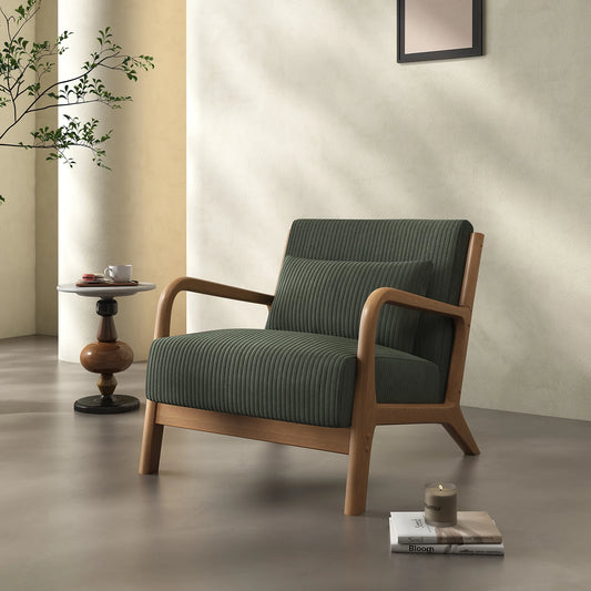 Mid Century Modern Accent Chair, Comfy Fabric Reading Chair with Solid Wood Frame, Easy Assembly Armchair for Living Room ，Bedroom