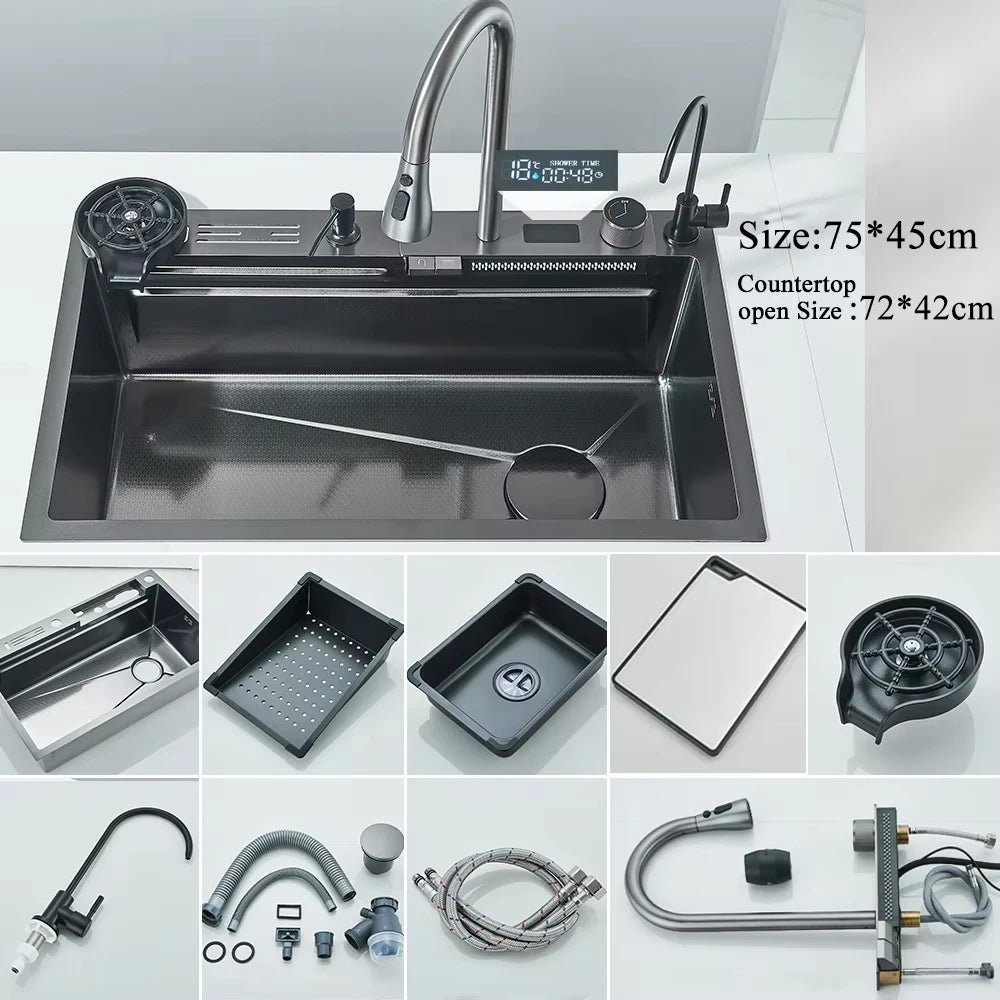 304 Stainless Steel Waterfall Kitchen Sink