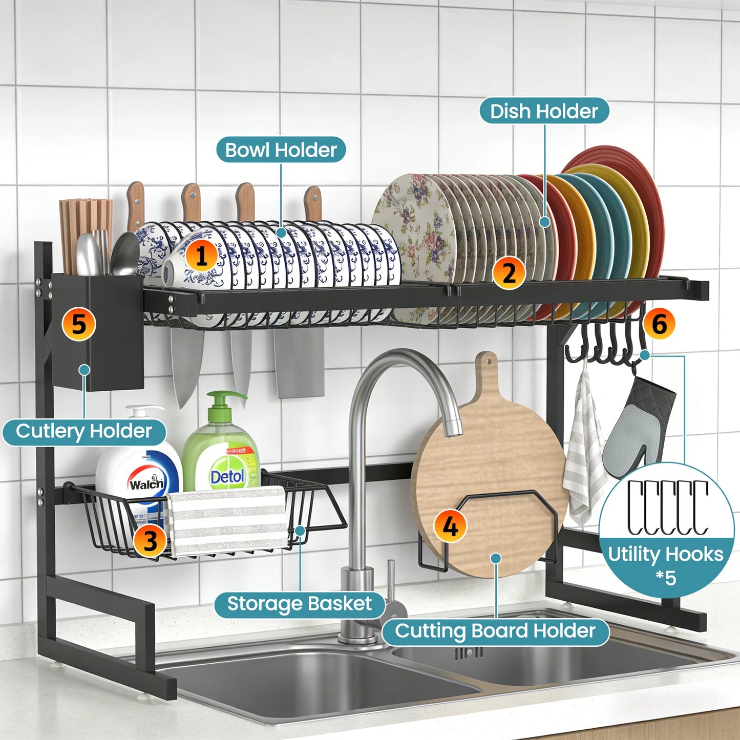 Built-in sink dish drainer