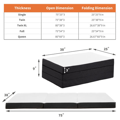 Tri-Fold Memory Foam Mattress, Collapsible