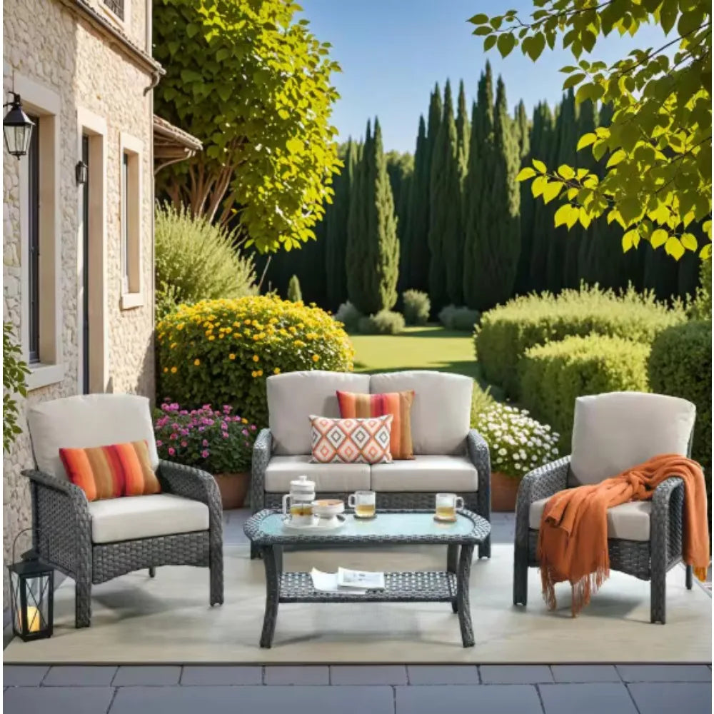 Patio Furniture Set with Cushions, Chairs