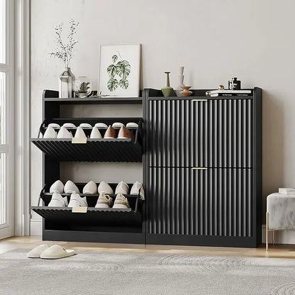 Slim Set of 1-2 Fluted Shoe Cabinets