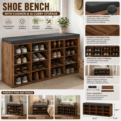 Shoe Storage Bench with Cushion