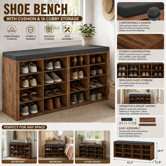 Shoe Storage Bench with Cushion
