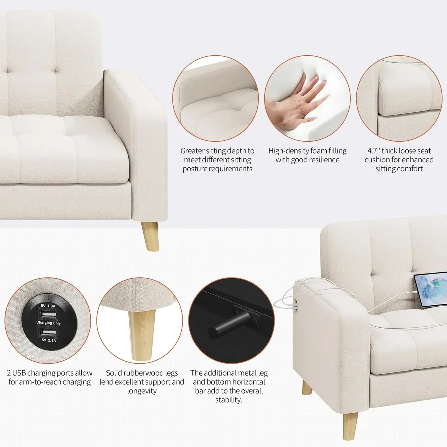 XMSJ-2-Seater Fabric Loveseat