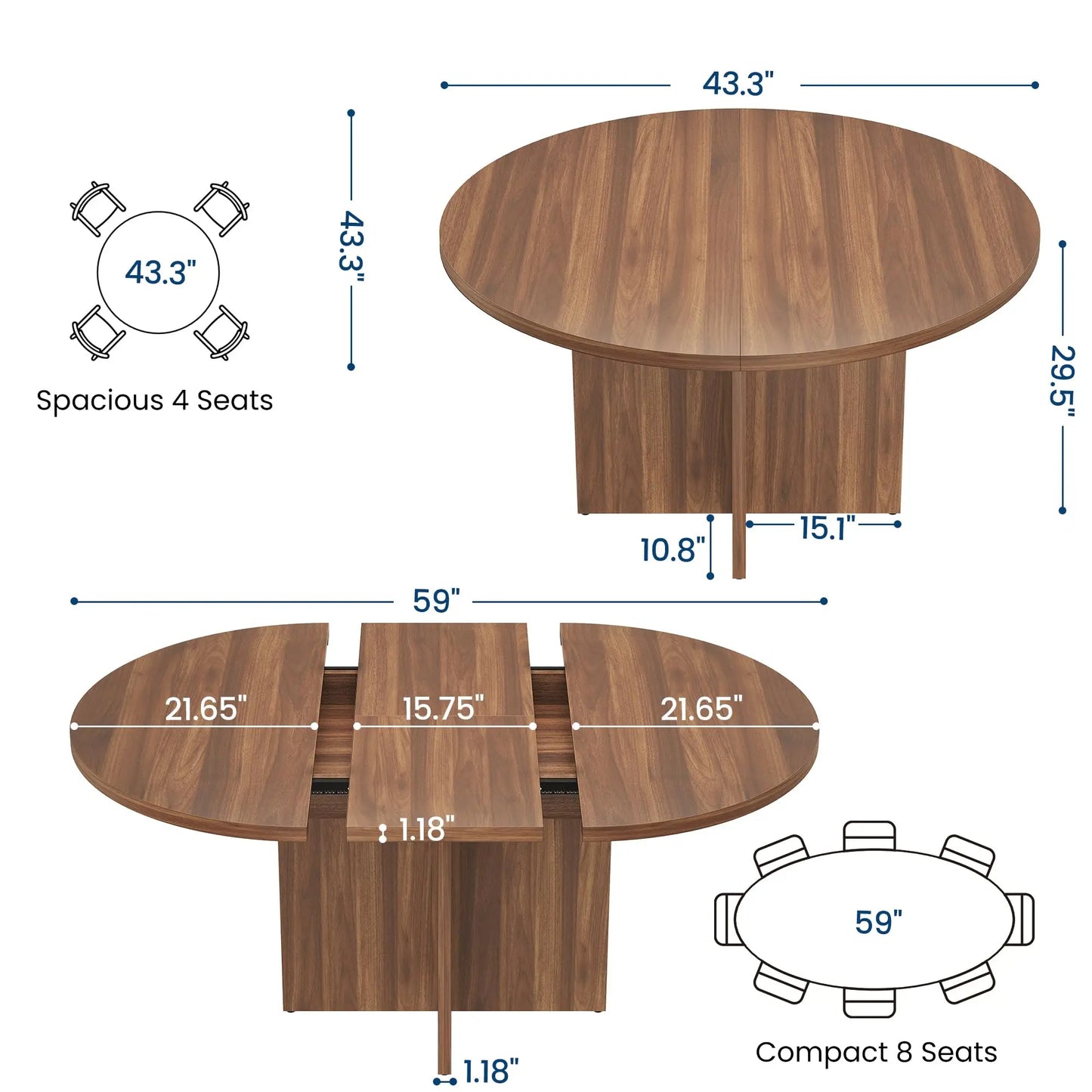 Round to Oval Dining Table For 4-8