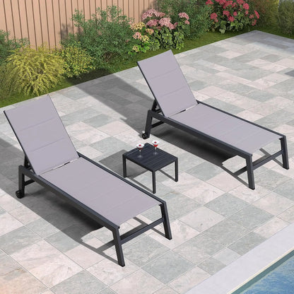 Outdoor Patio Chaise Lounge Set of 2 Aluminum Lounge Chair with Wheels and Side Table Pool Chaise Chair for Outdoor, Customized