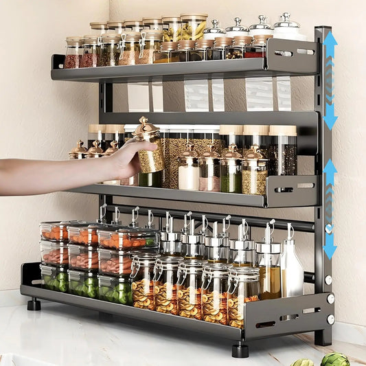 Three-tier height spice rack