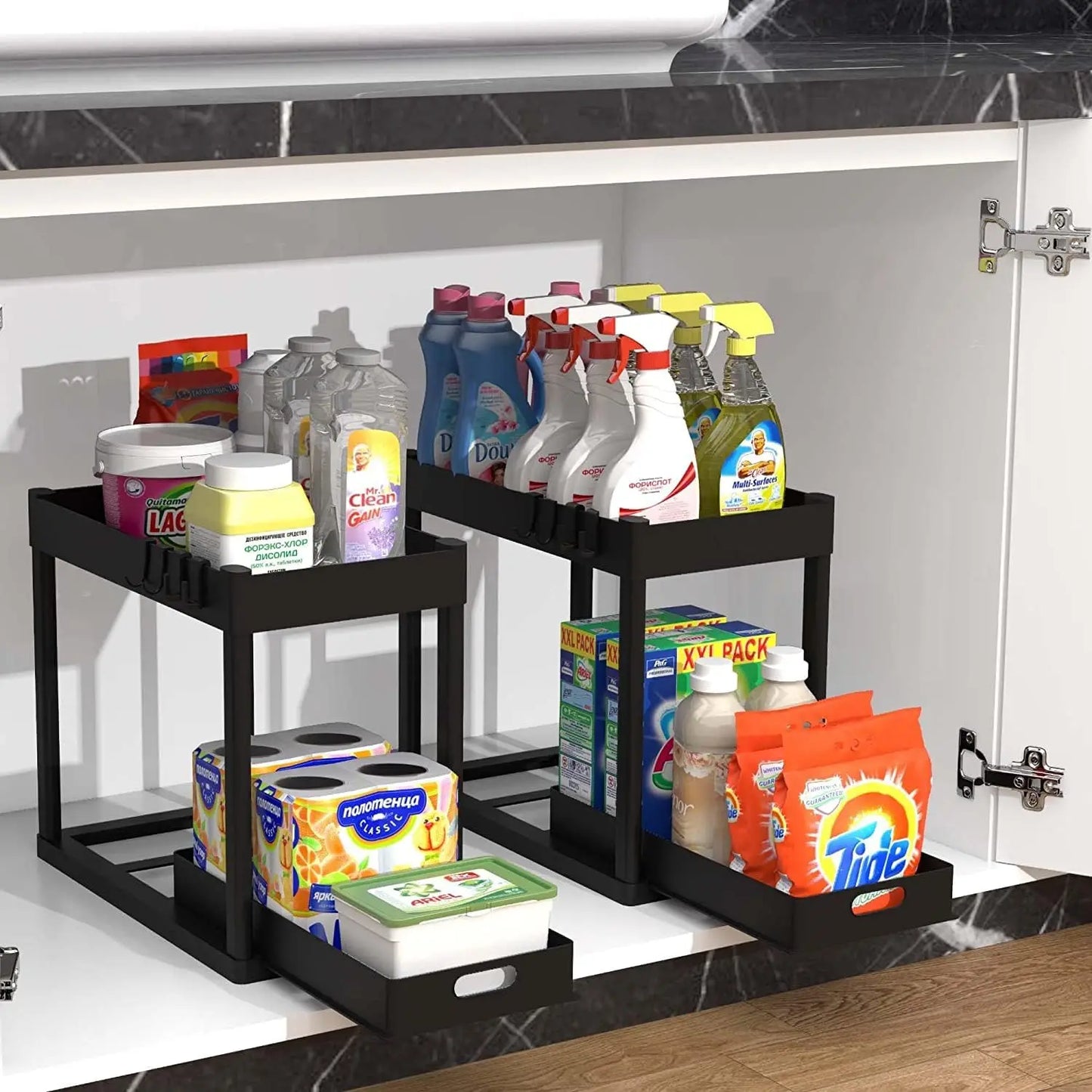 Double-tier sink-mounted storage rack