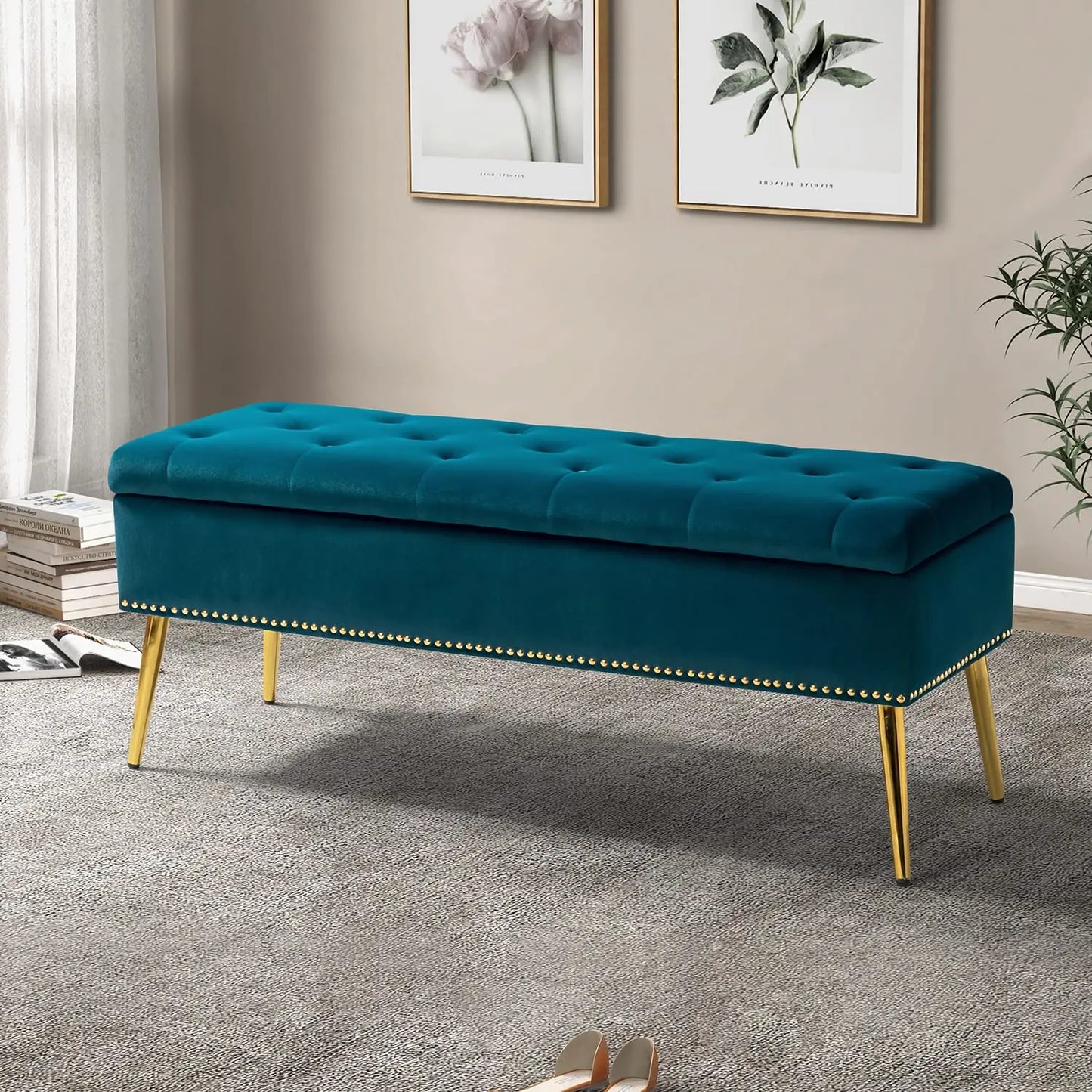 Modern Velvet Storage  Bench