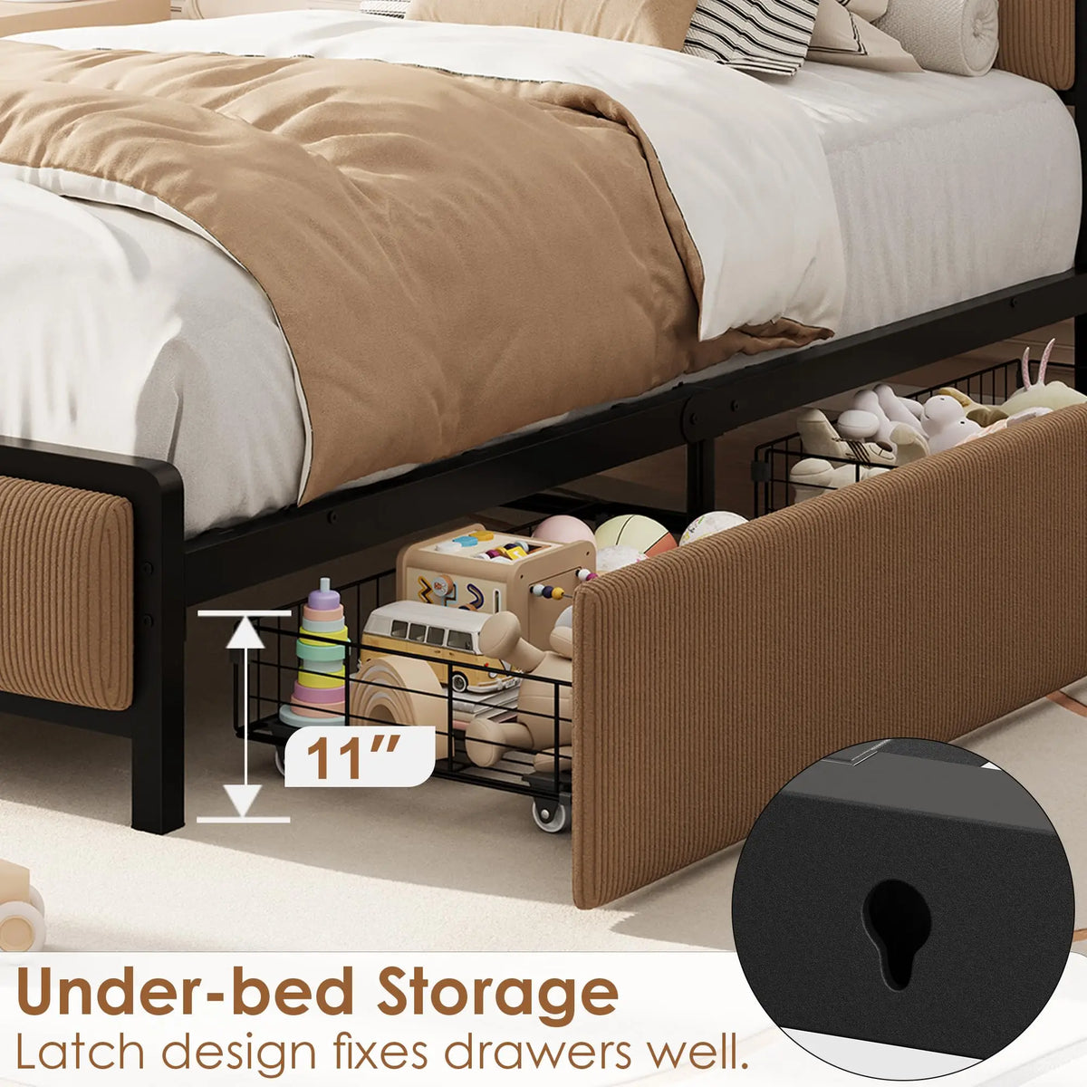 Metal Platform Bed Frame with 2 Storage Drawers