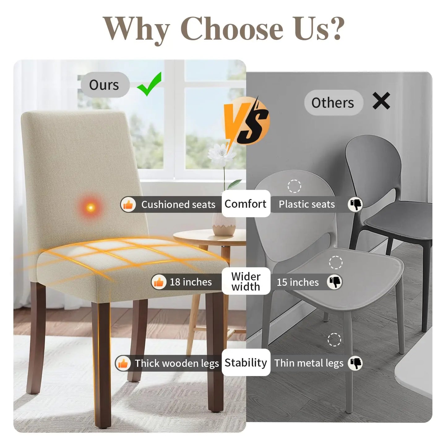 Dining Chairs Set of 6, Modern Dining Room Chairs with Wooden Legs, Upholstered Kitchen Farmhouse Parsons Chairs, Customized