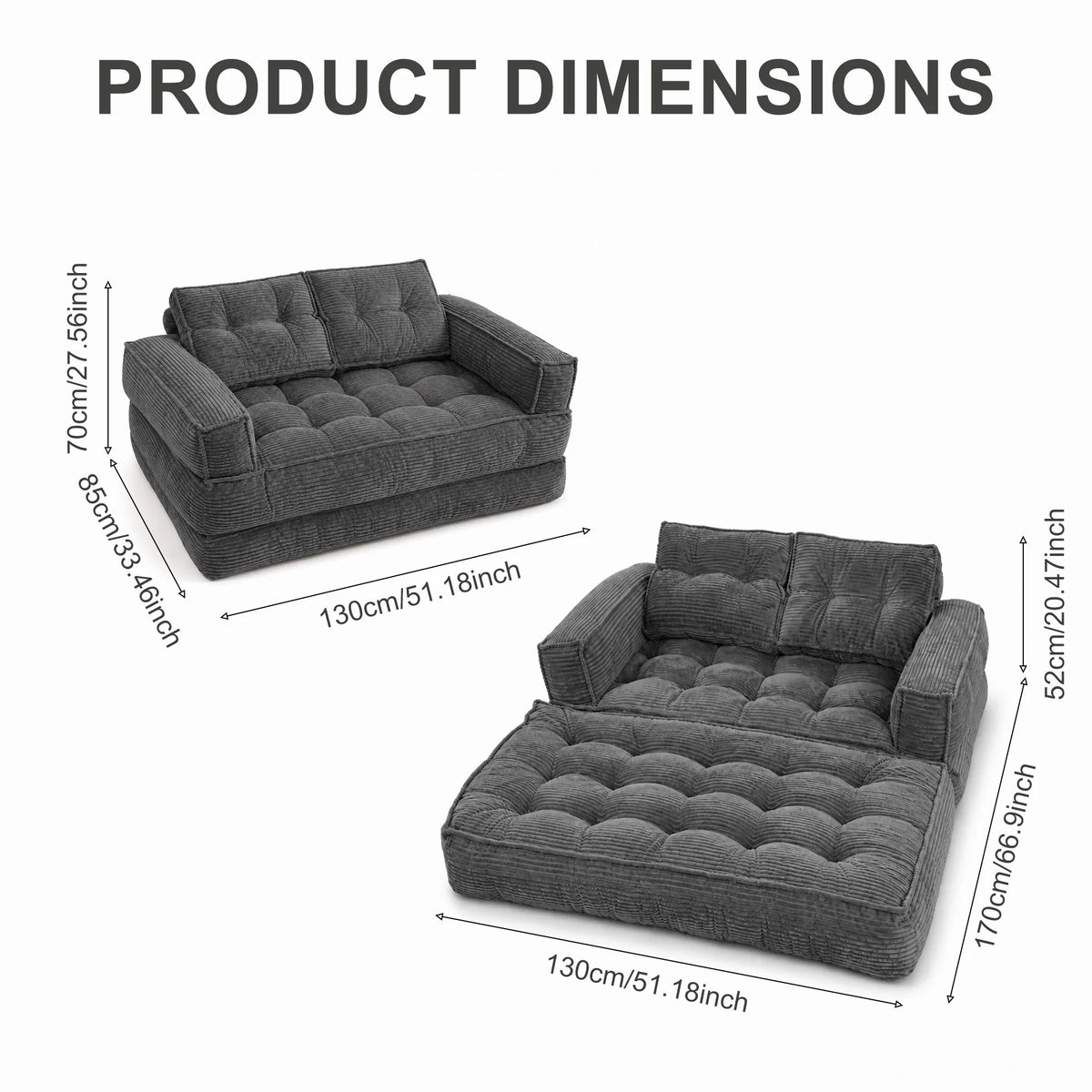 51" 2-Seater Modular Corduroy Sofa