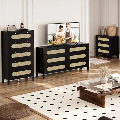 47" Tall Natural Rattan Buffet Cabinet