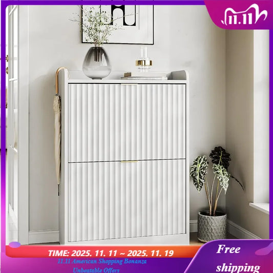 Slim Set of 1-2 Fluted Shoe Cabinets