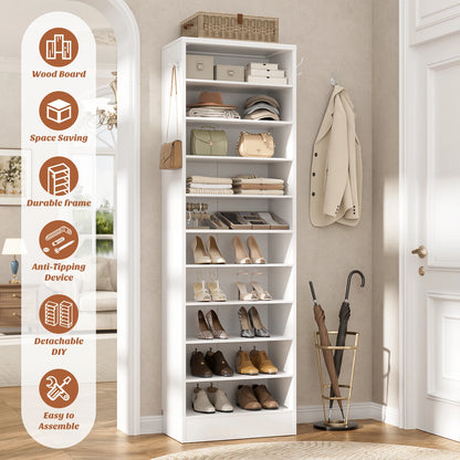 10 Tiers Narrow Wood Shoe Rack