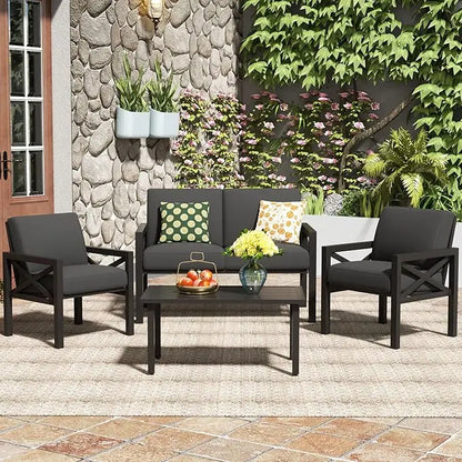 4 Pieces Outdoor Metal Patio Furniture Set
