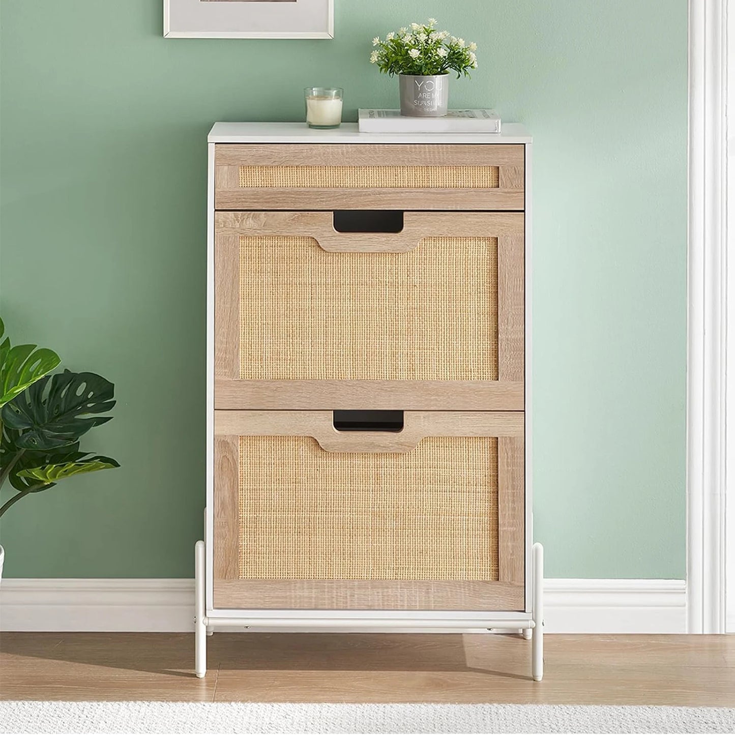 Hidden Shoe Cabinet With 2 Flip Doors 1 Drawer Narrow