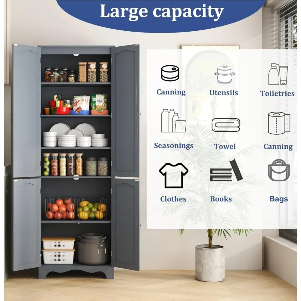72" Tall Pantry Cabinet Freestanding Wooden