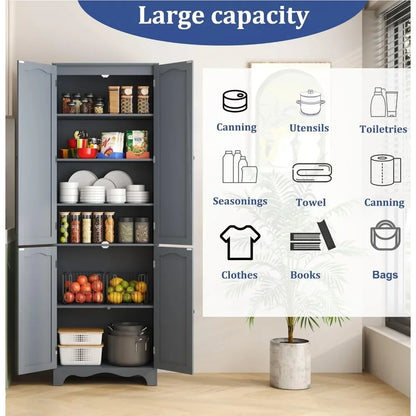 72" Tall Pantry Cabinet Freestanding Wooden