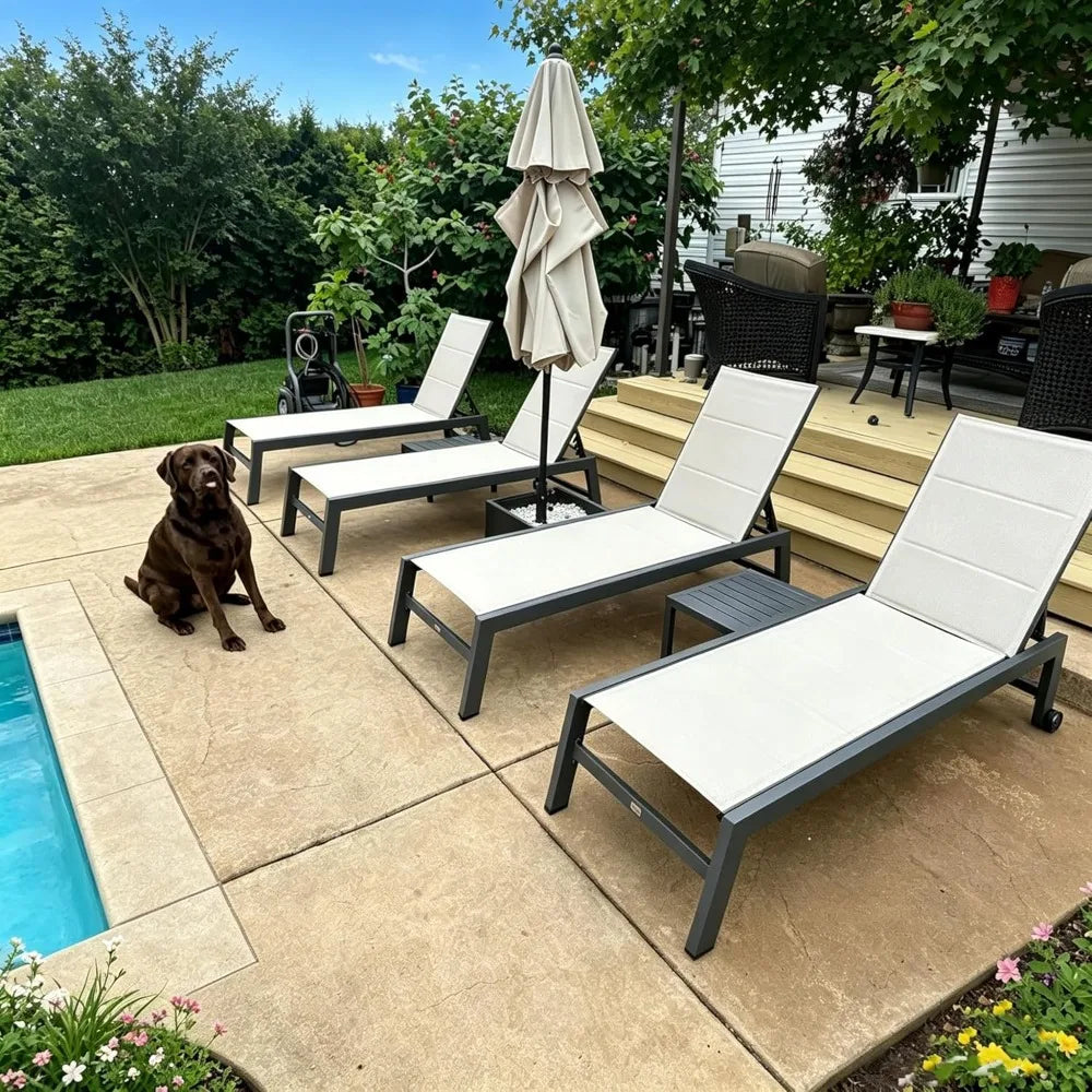 Outdoor Patio Chaise Lounge Set of 2 Aluminum Lounge Chair with Wheels and Side Table Pool Chaise Chair for Outdoor, Customized
