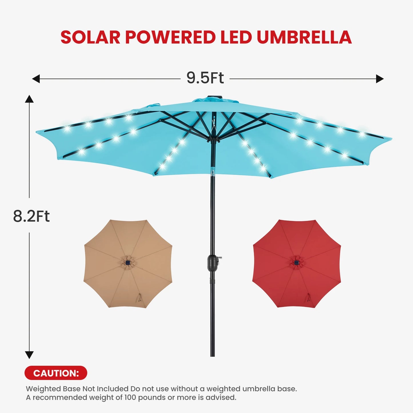 JHK 10FT Solar Patio Umbrella