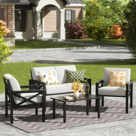 4 Pieces Outdoor Metal Patio Furniture Set