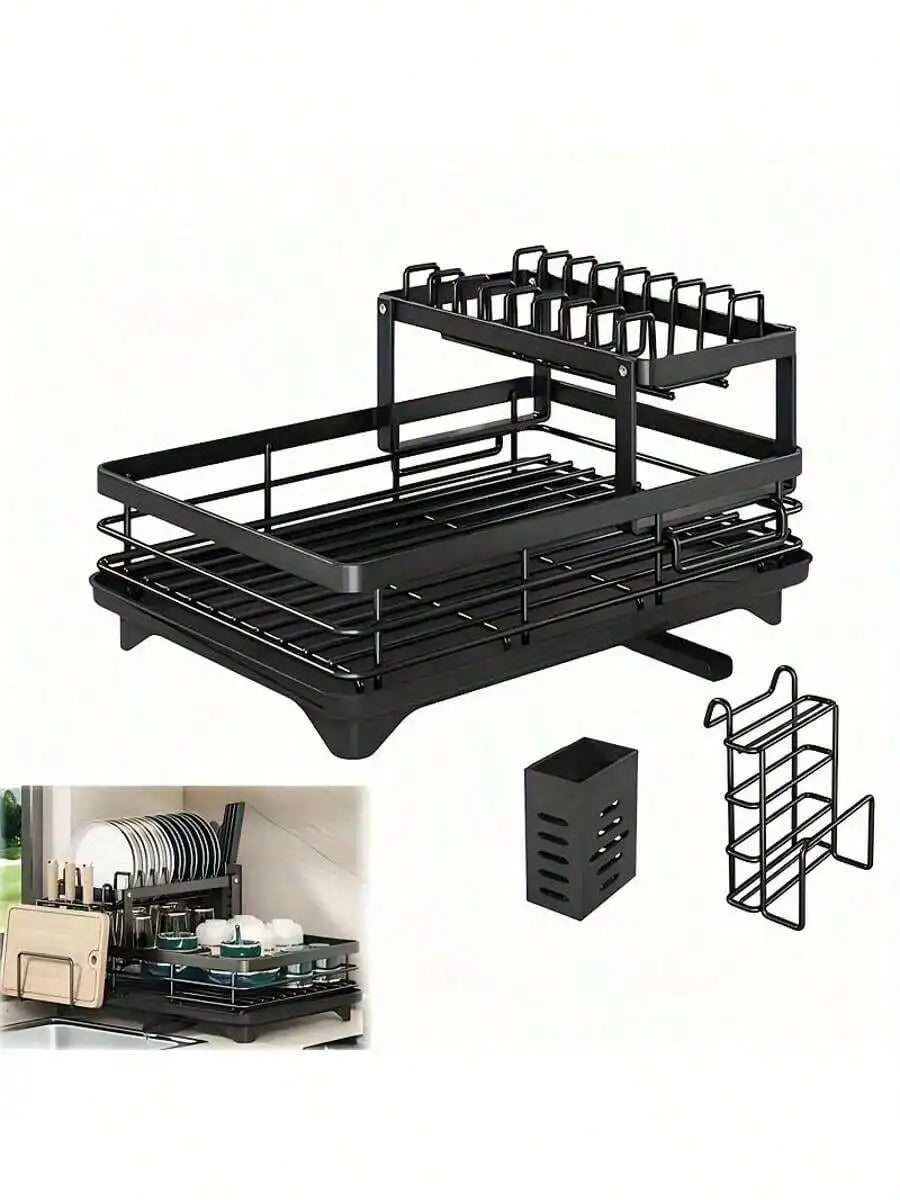 2-Tier Black Expandable Dish Drying Rack