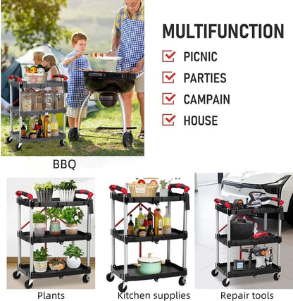 3 Tier Rolling Cart, 167Lbs