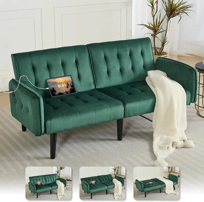 65" Futon Sofa Bed 2 USB