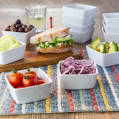 4 Pack White Porcelain Square Bowls