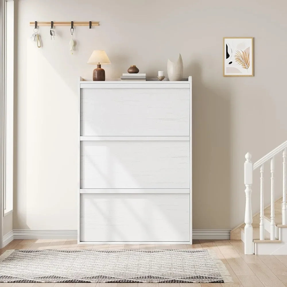 Wooden Shoe Cabinet with Flip Drawers