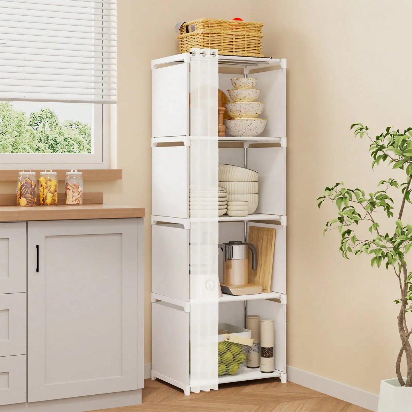 4-Tier White Storage Cabinet