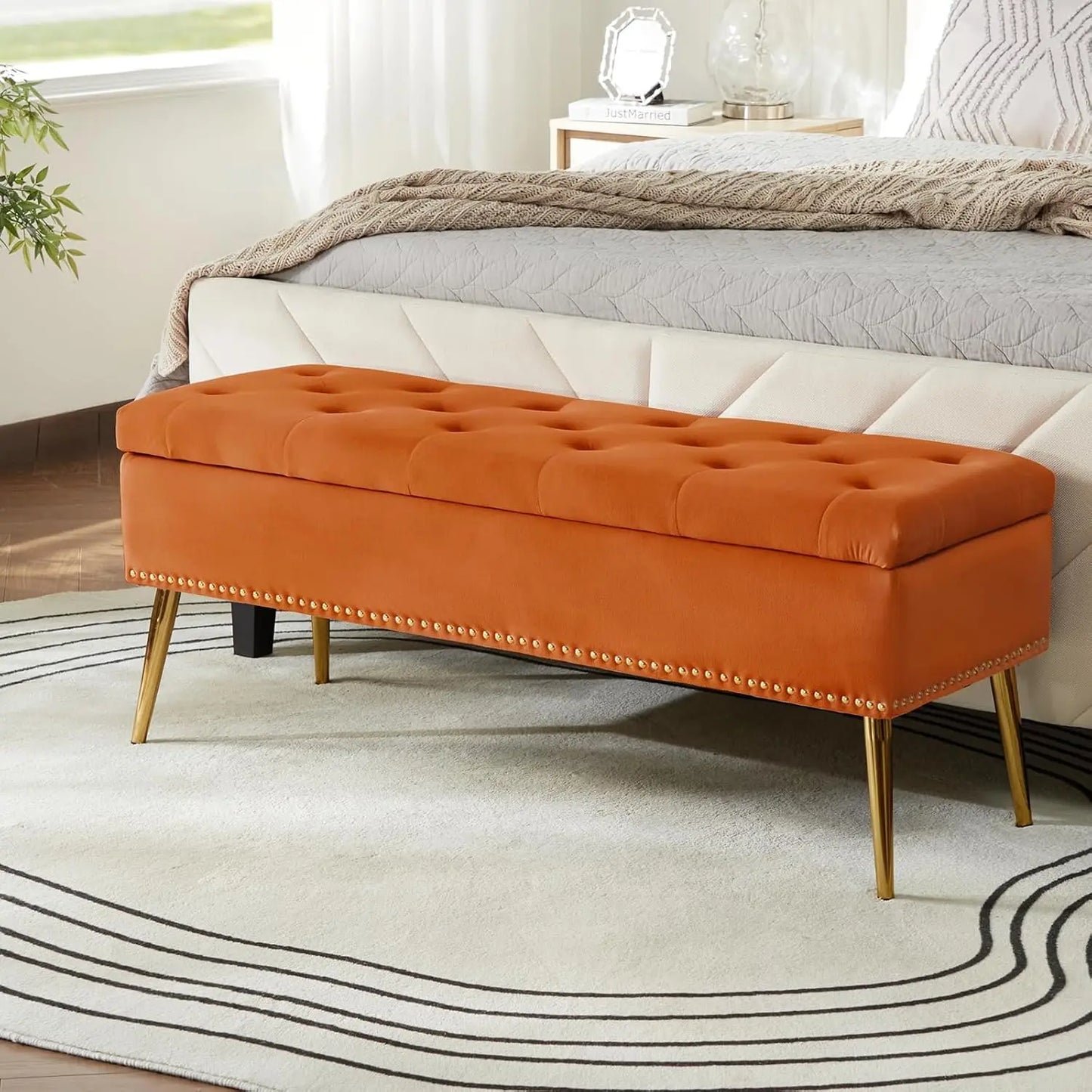Modern Velvet Storage  Bench